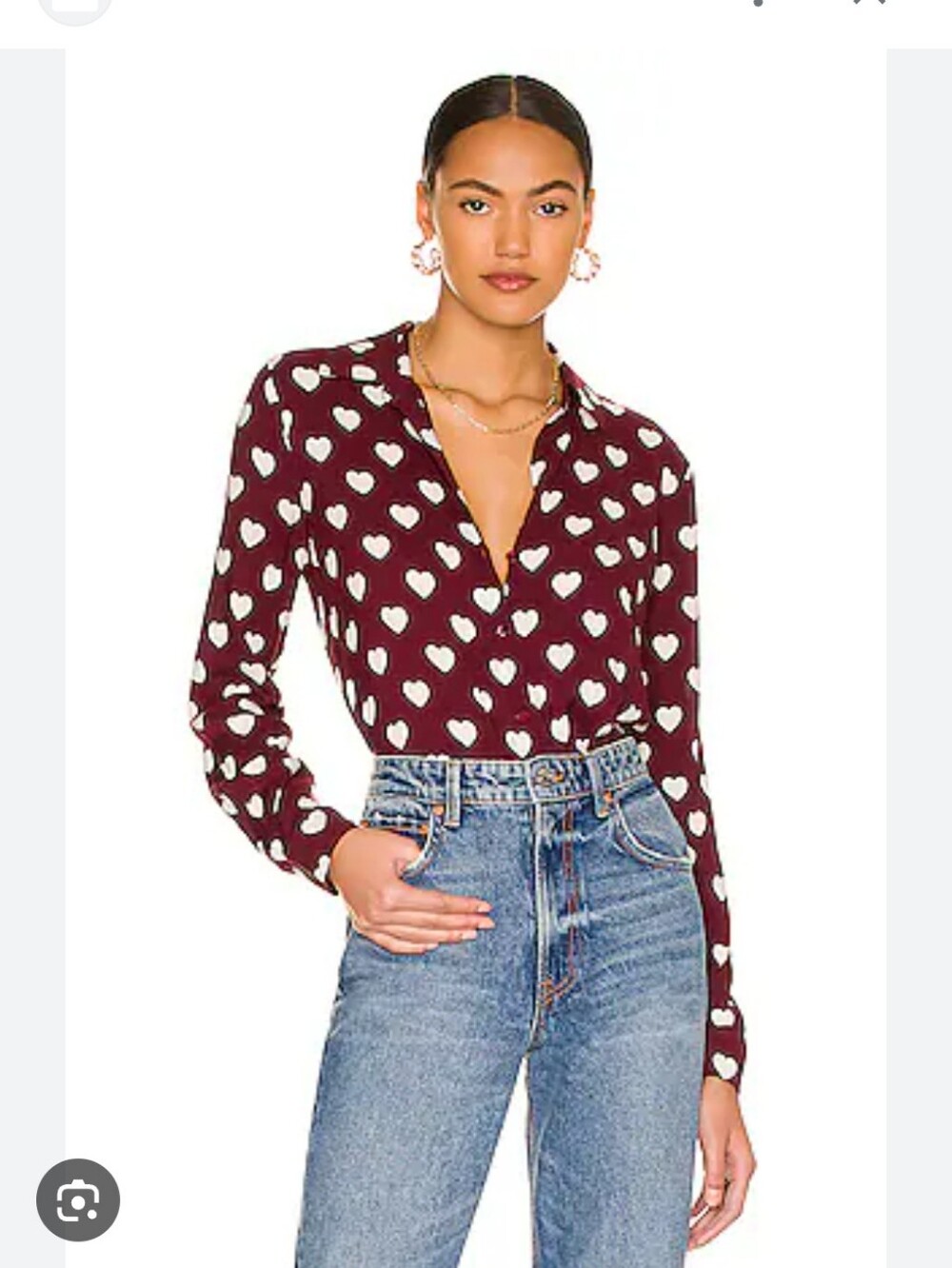 L'AGENCE Redwood Heart-Print Long-Sleeve Blouse in Ivory Hearts Size XST